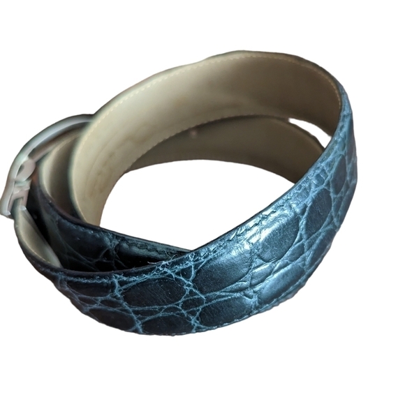 Oscar de la Renta Croc Leather Belt - Picture 4 of 14